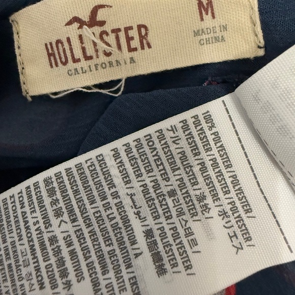 #15)  Hollister Navy Sheer Button-Down Shirt with White and Pink Polka Dots - Picture 5 of 5